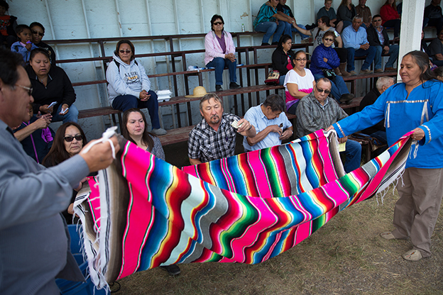 Collection blanket at Native American Catholic Mass 