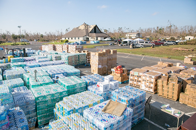 The parking lot of St. Dominic Parish in Panama City Beach, Florida, after Hurricane Michael