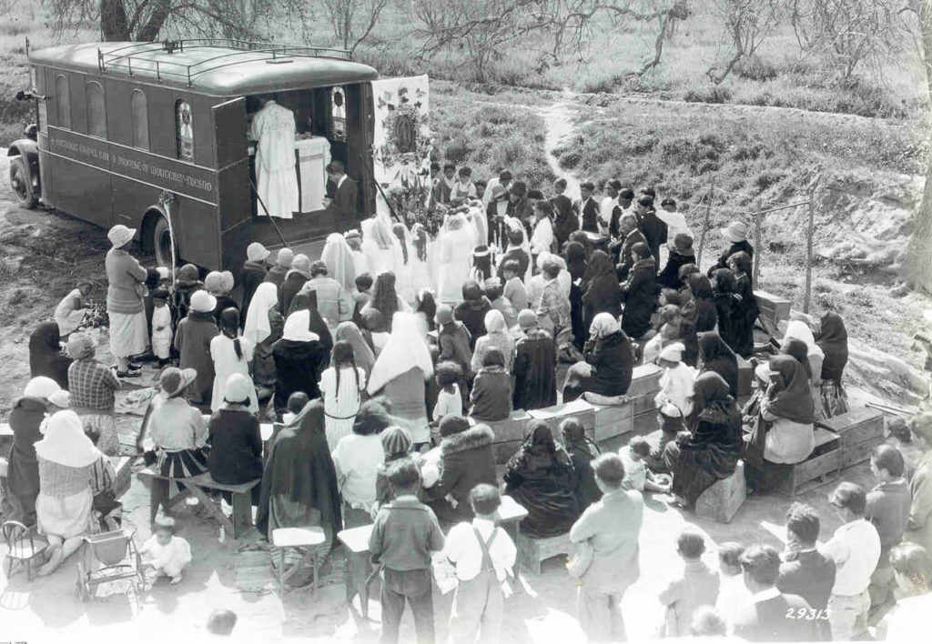 Catholic Extension Society Chapel car in Fresno California in 1929