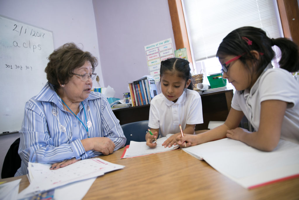 Teaching students at Saint Joseph Mission School in San Fidel, NM